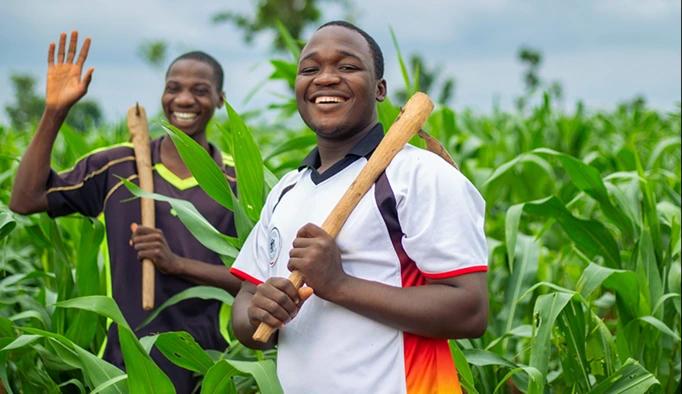 Farmers working in field